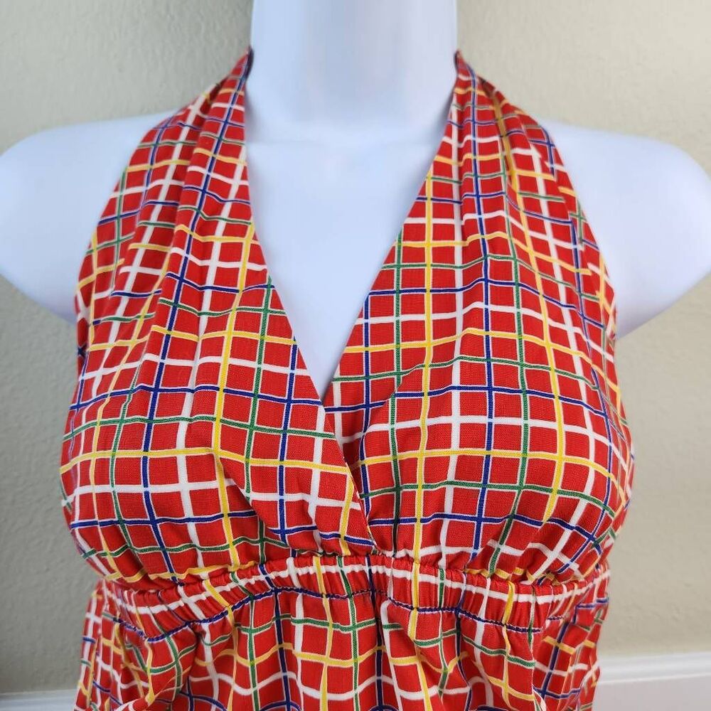 🔸️Vintage Red & Primary Colored Plaid Sleeveless Maxi Dress Small - Picture 4 of 12